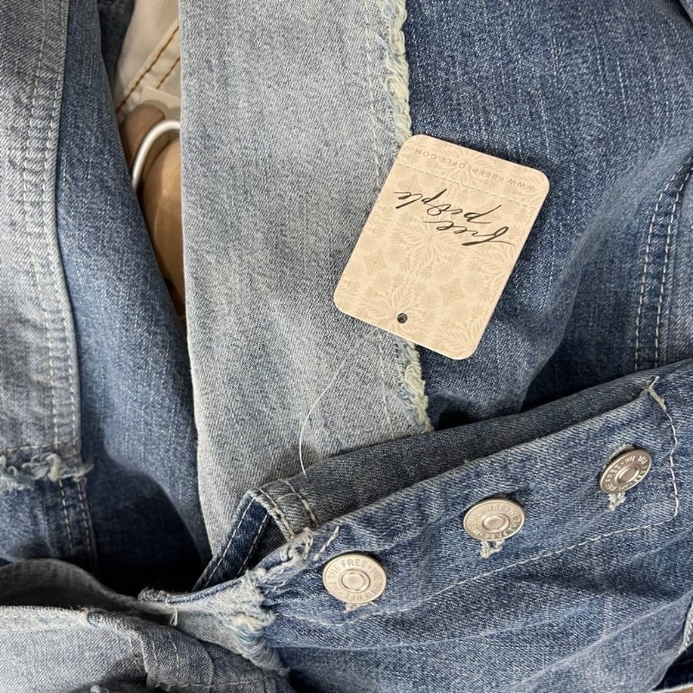 We the Free People Baggy Denim Jumpsuit Fern Overalls Patchwork Raw Hem Grunge - Picture 8 of 11